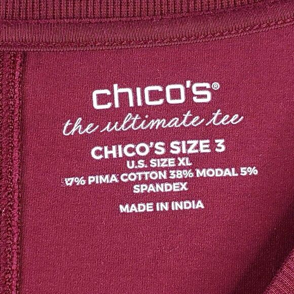 Chicos Shirt Ultimate Tee Size 3 US XL Red Long Sleeve Stretch Knit Button - Picture 8 of 10